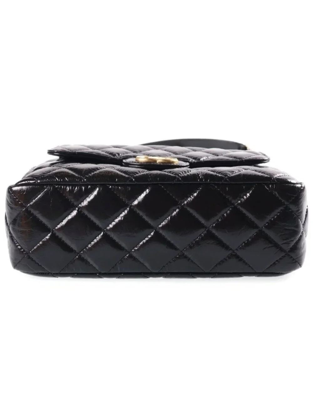 Chanel Hobo Quilted Chain Shoulder Bag Black Shiny Calfskin Gold